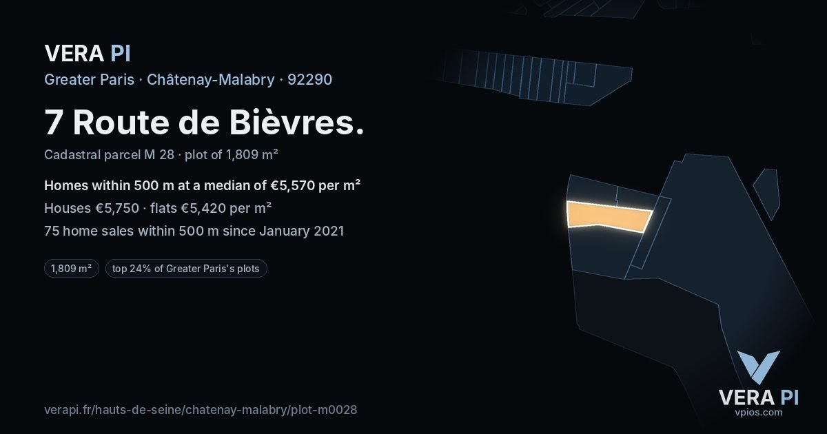 7 Route de Bièvres, Châtenay-Malabry at night – the plot lit, the parcels around coloured by the prices near them