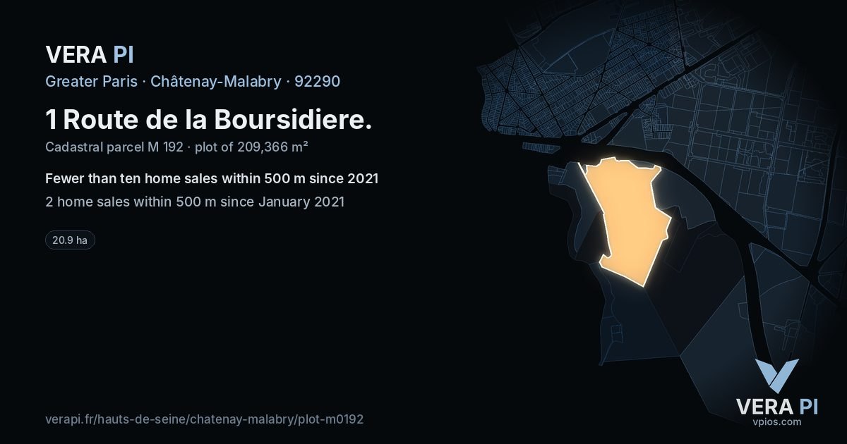 1 Route de la Boursidiere, Châtenay-Malabry at night – the plot lit, the parcels around coloured by the prices near them