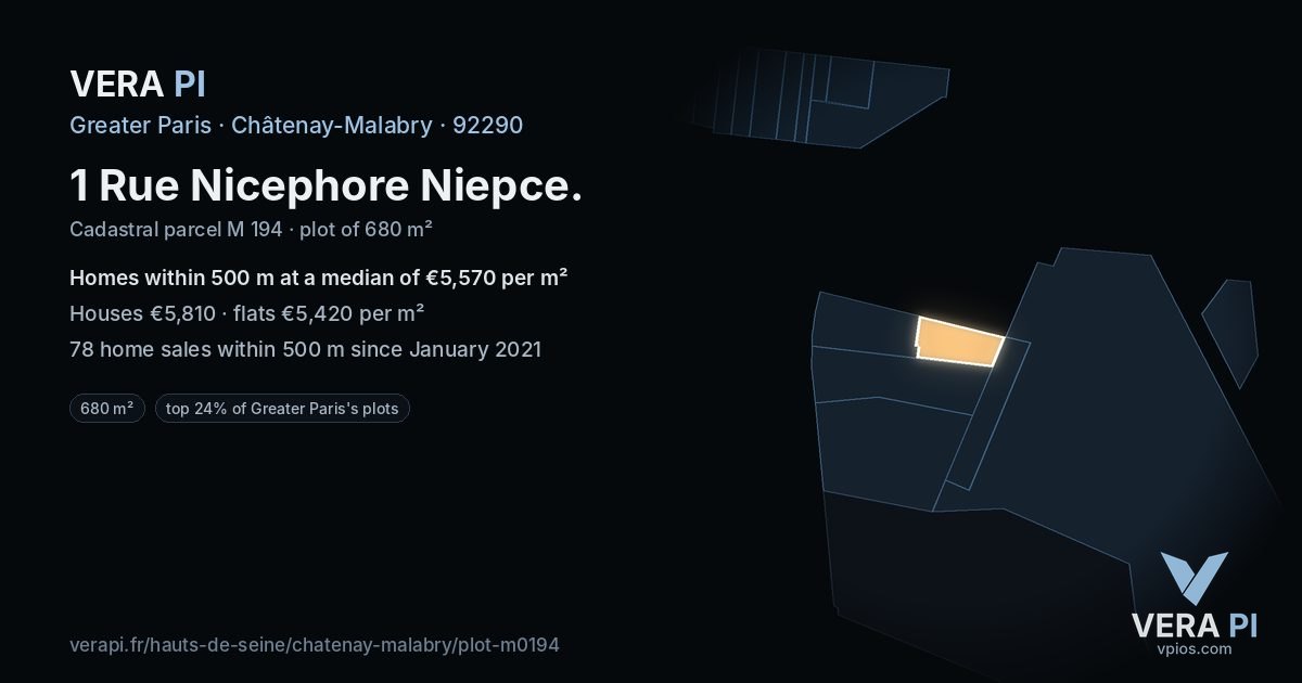 1 Rue Nicephore Niepce, Châtenay-Malabry at night – the plot lit, the parcels around coloured by the prices near them