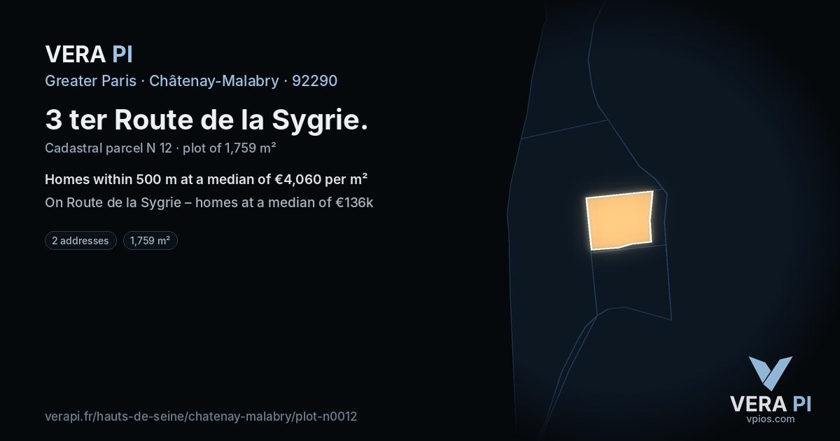 3 ter Route de la Sygrie, Châtenay-Malabry at night – the plot lit, the parcels around coloured by the prices near them