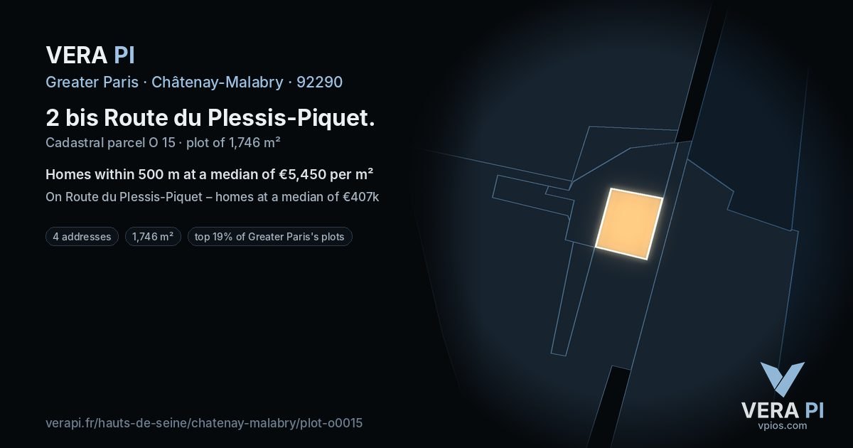 2 bis Route du Plessis-Piquet, Châtenay-Malabry at night – the plot lit, the parcels around coloured by the prices near them