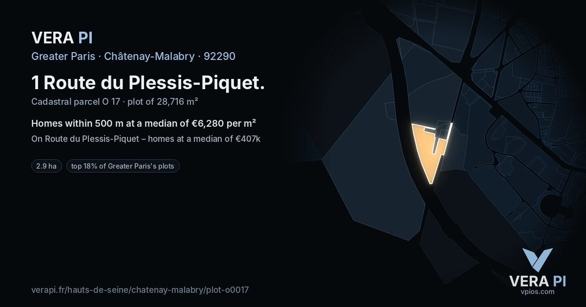 1 Route du Plessis-Piquet, Châtenay-Malabry at night – the plot lit, the parcels around coloured by the prices near them