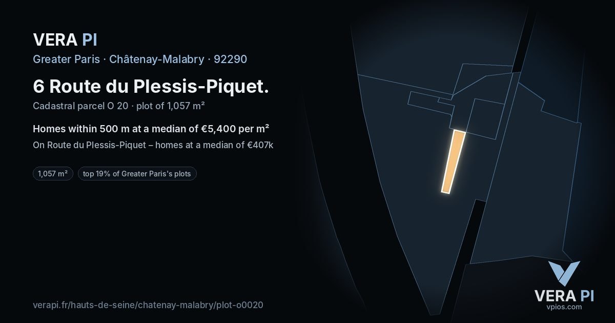 6 Route du Plessis-Piquet, Châtenay-Malabry at night – the plot lit, the parcels around coloured by the prices near them