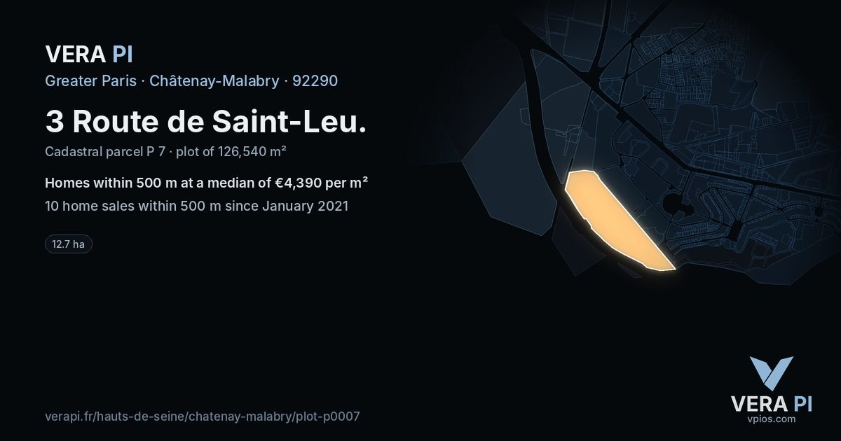3 Route de Saint-Leu, Châtenay-Malabry at night – the plot lit, the parcels around coloured by the prices near them