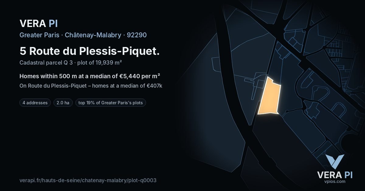 5 Route du Plessis-Piquet, Châtenay-Malabry at night – the plot lit, the parcels around coloured by the prices near them