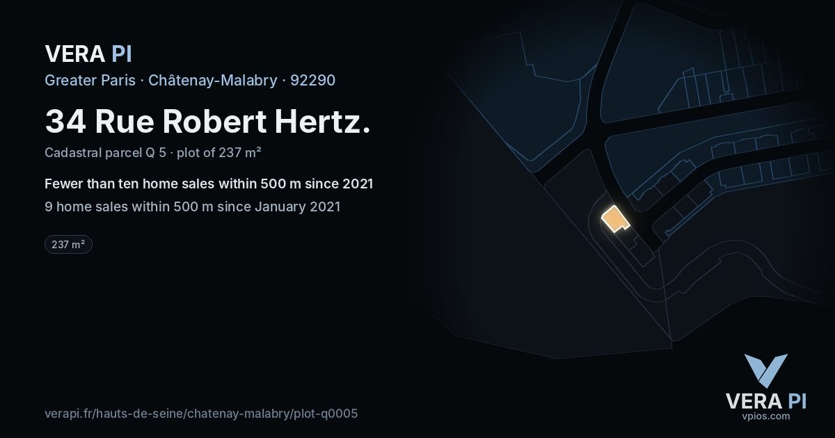 34 Rue Robert Hertz, Châtenay-Malabry at night – the plot lit, the parcels around coloured by the prices near them