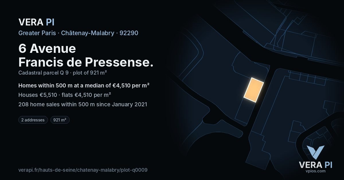 6 Avenue Francis de Pressense, Châtenay-Malabry at night – the plot lit, the parcels around coloured by the prices near them