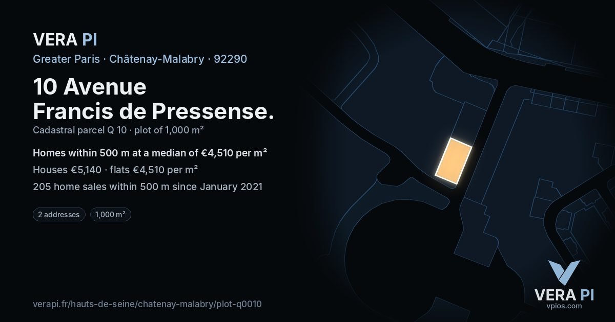 10 Avenue Francis de Pressense, Châtenay-Malabry at night – the plot lit, the parcels around coloured by the prices near them