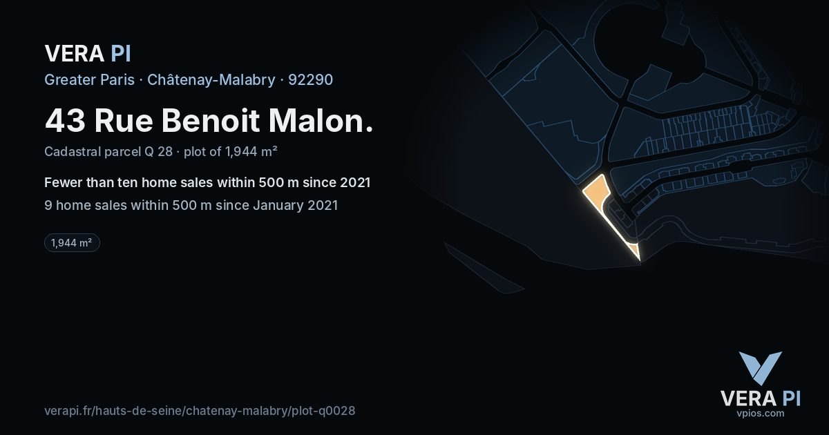 43 Rue Benoit Malon, Châtenay-Malabry at night – the plot lit, the parcels around coloured by the prices near them