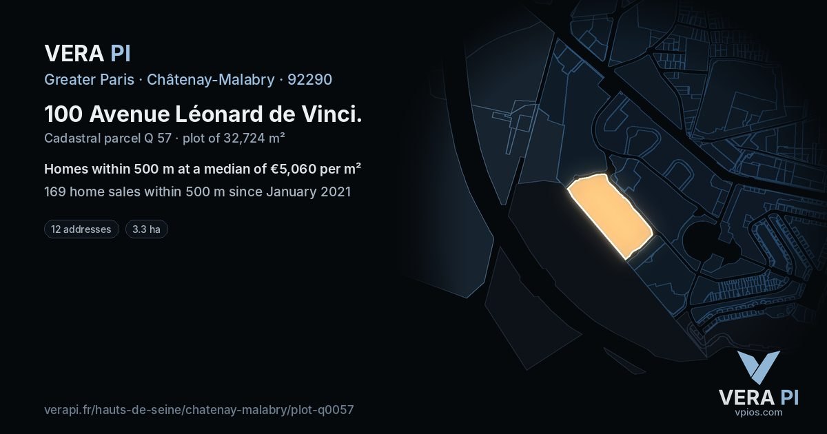 100 Avenue Léonard de Vinci, Châtenay-Malabry at night – the plot lit, the parcels around coloured by the prices near them