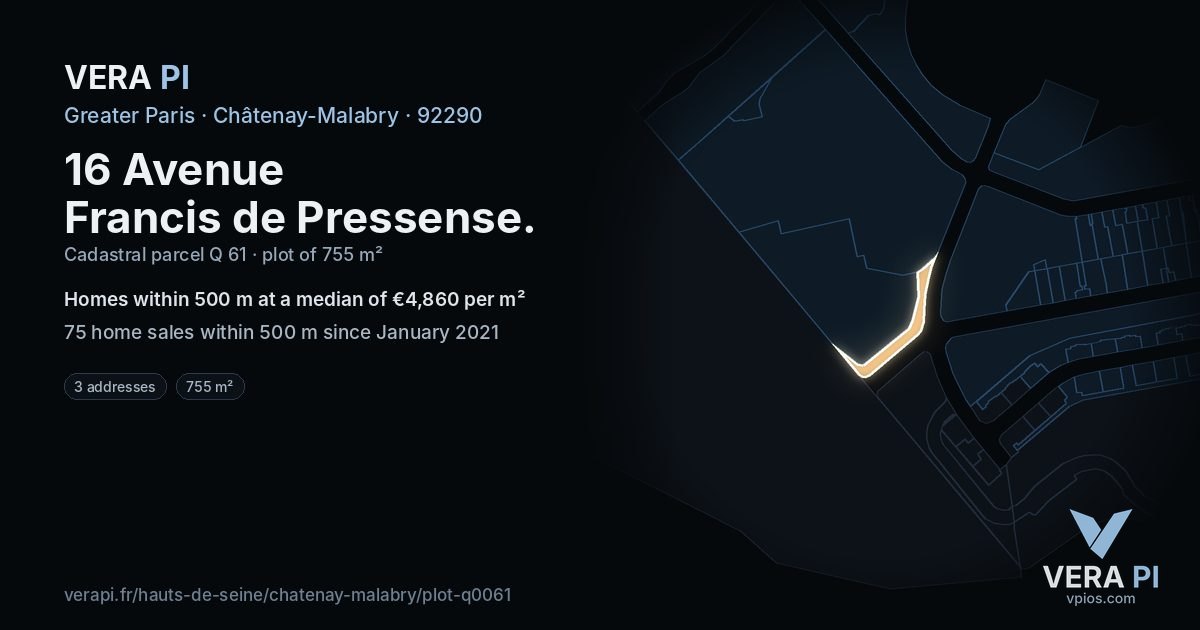 16 Avenue Francis de Pressense, Châtenay-Malabry at night – the plot lit, the parcels around coloured by the prices near them