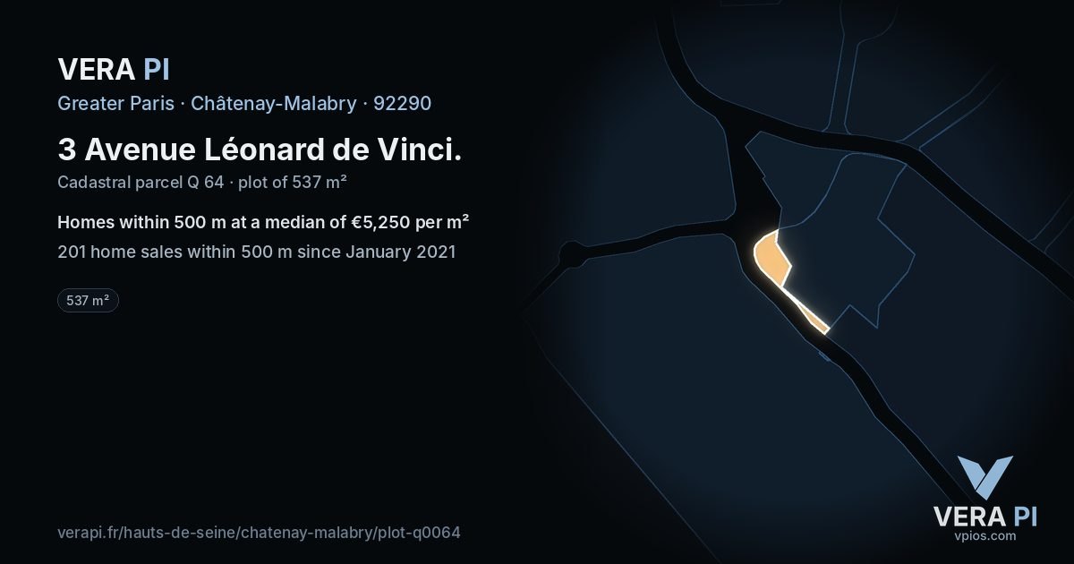 3 Avenue Léonard de Vinci, Châtenay-Malabry at night – the plot lit, the parcels around coloured by the prices near them