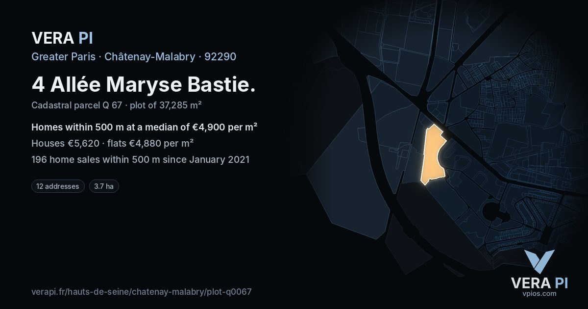 4 Allée Maryse Bastie, Châtenay-Malabry at night – the plot lit, the parcels around coloured by the prices near them