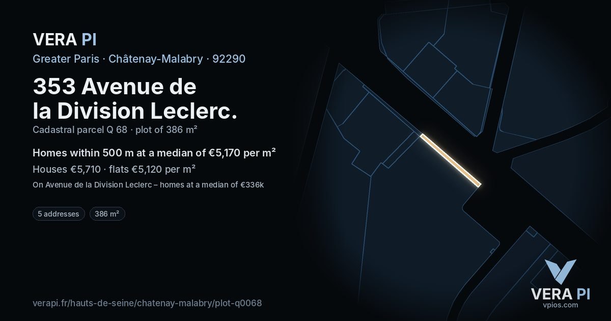 353 Avenue de la Division Leclerc, Châtenay-Malabry at night – the plot lit, the parcels around coloured by the prices near them