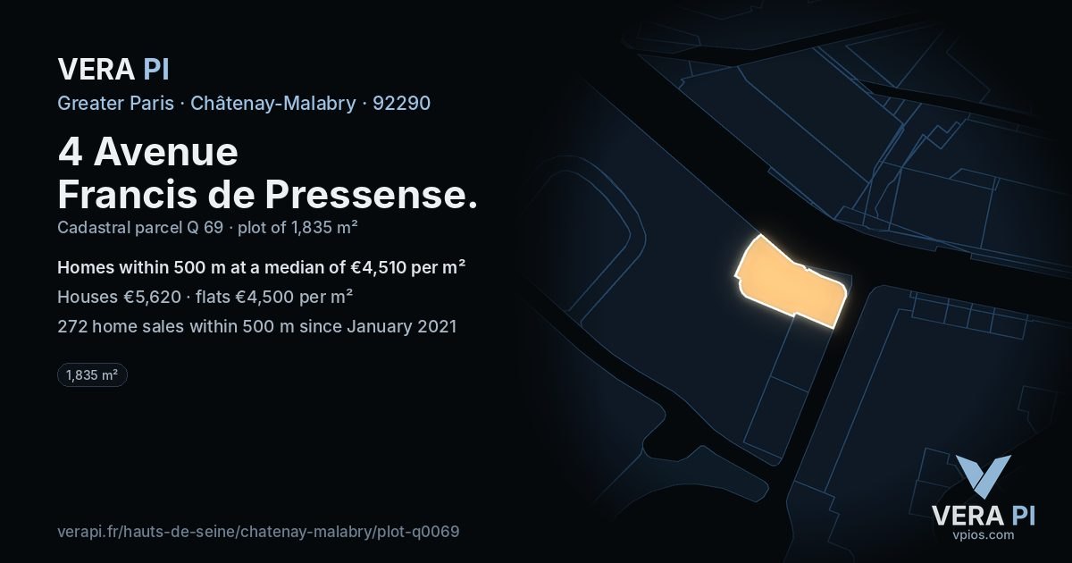 4 Avenue Francis de Pressense, Châtenay-Malabry at night – the plot lit, the parcels around coloured by the prices near them