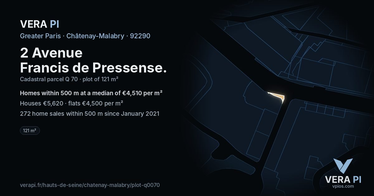 2 Avenue Francis de Pressense, Châtenay-Malabry at night – the plot lit, the parcels around coloured by the prices near them