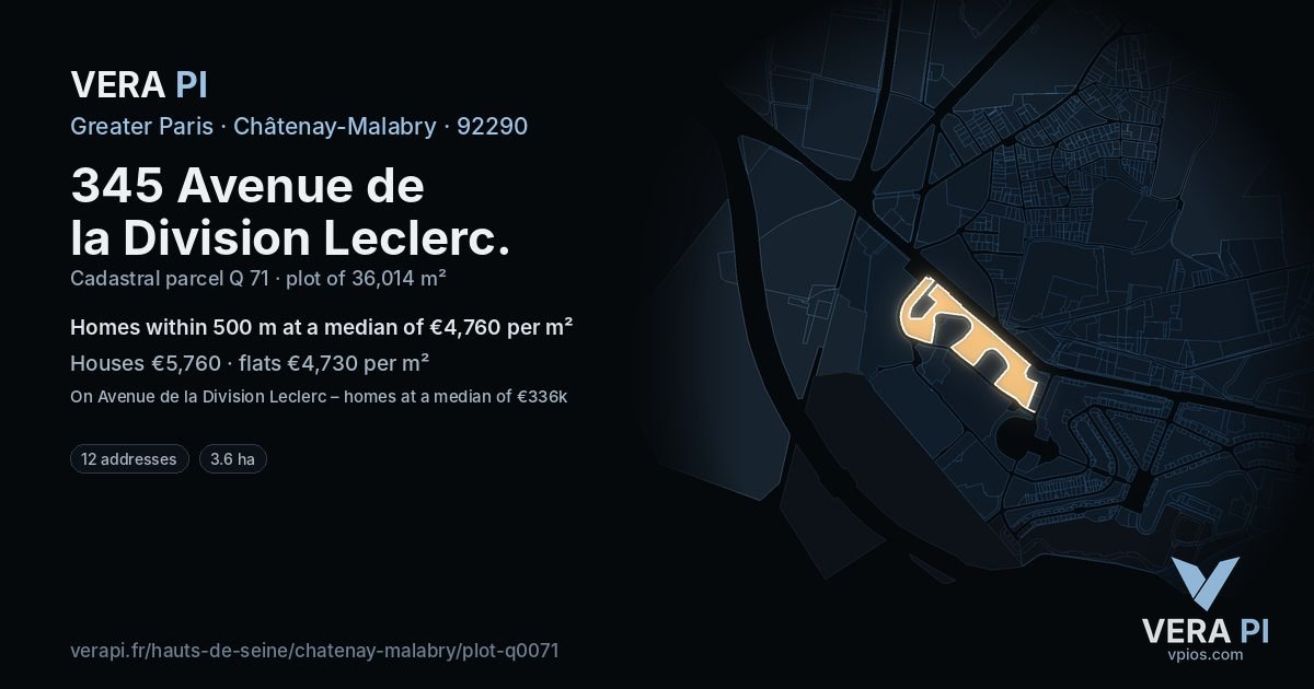 345 Avenue de la Division Leclerc, Châtenay-Malabry at night – the plot lit, the parcels around coloured by the prices near them