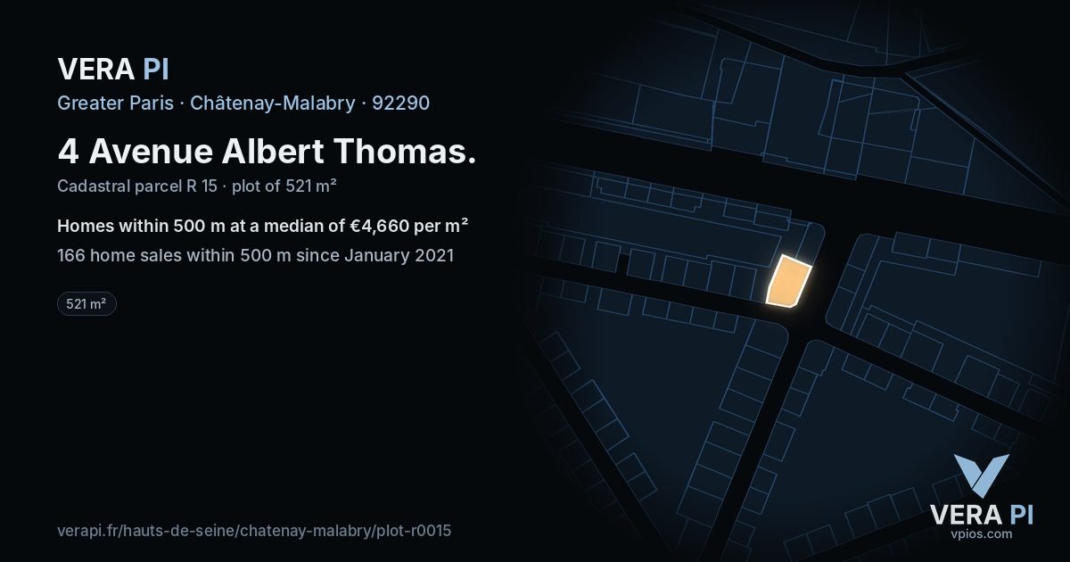 4 Avenue Albert Thomas, Châtenay-Malabry at night – the plot lit, the parcels around coloured by the prices near them