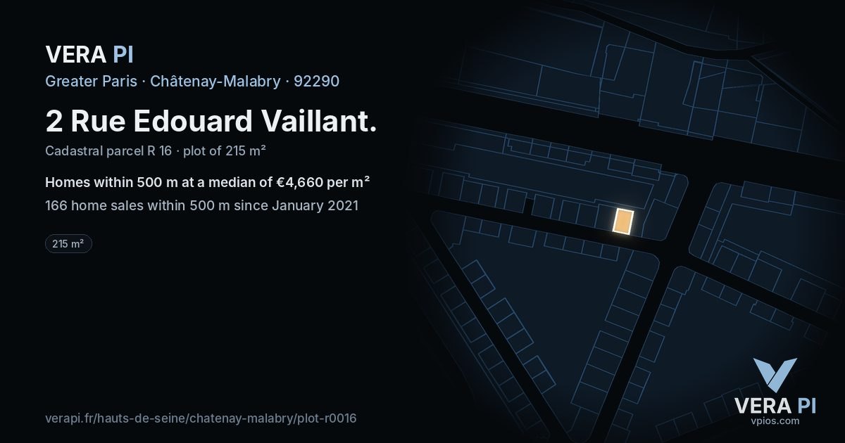 2 Rue Edouard Vaillant, Châtenay-Malabry at night – the plot lit, the parcels around coloured by the prices near them