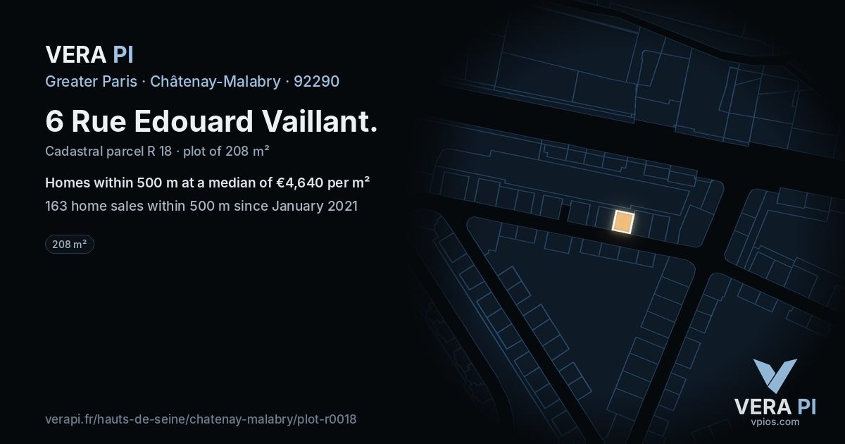 6 Rue Edouard Vaillant, Châtenay-Malabry at night – the plot lit, the parcels around coloured by the prices near them