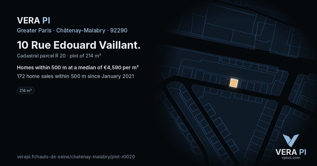 10 Rue Edouard Vaillant, Châtenay-Malabry at night – the plot lit, the parcels around coloured by the prices near them