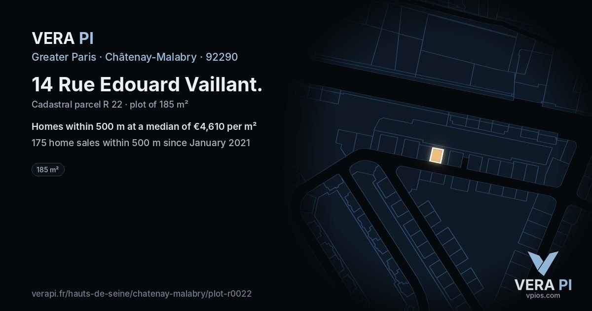 14 Rue Edouard Vaillant, Châtenay-Malabry at night – the plot lit, the parcels around coloured by the prices near them