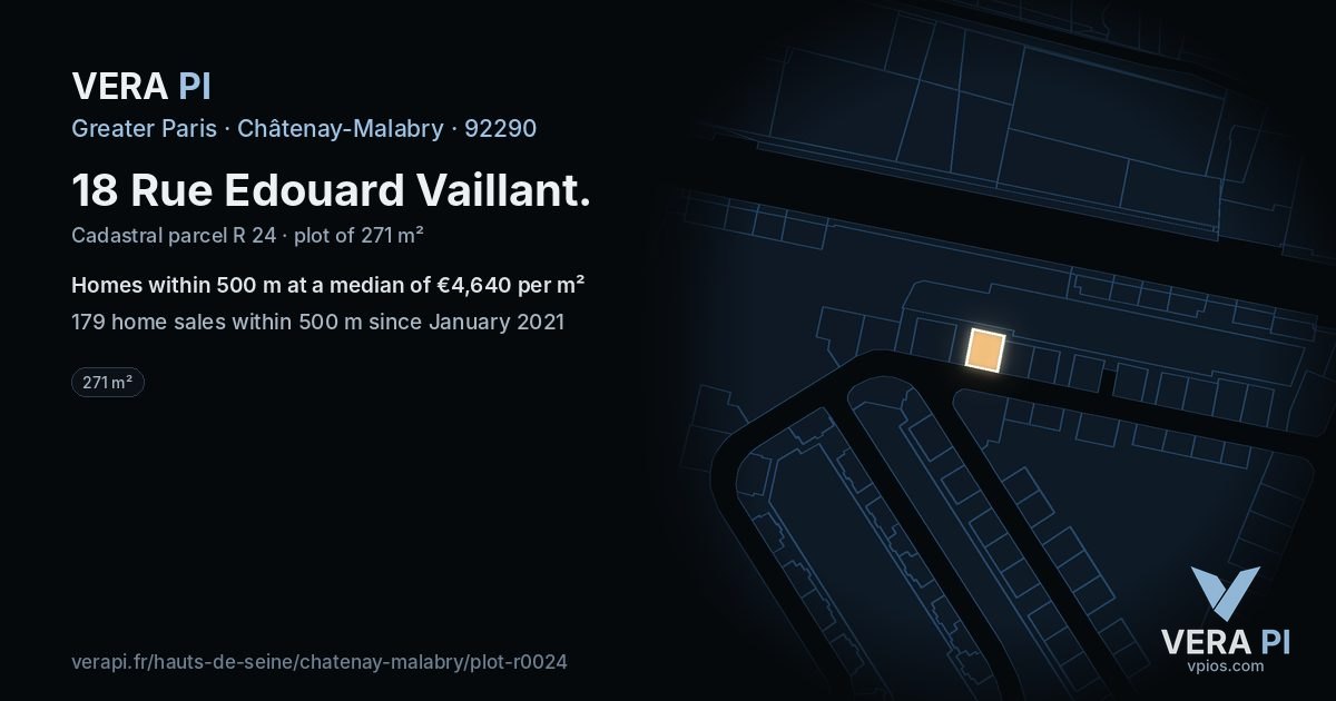 18 Rue Edouard Vaillant, Châtenay-Malabry at night – the plot lit, the parcels around coloured by the prices near them