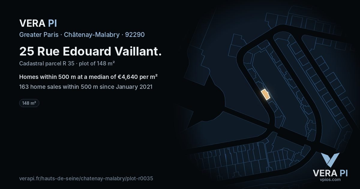 25 Rue Edouard Vaillant, Châtenay-Malabry at night – the plot lit, the parcels around coloured by the prices near them