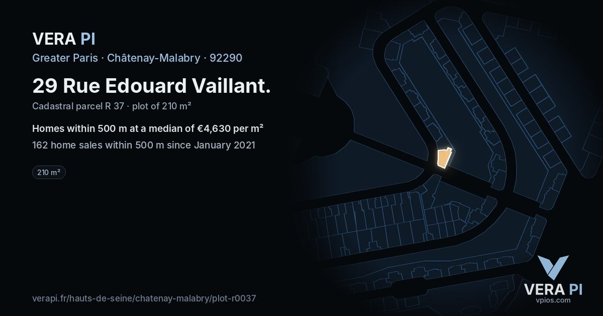 29 Rue Edouard Vaillant, Châtenay-Malabry at night – the plot lit, the parcels around coloured by the prices near them
