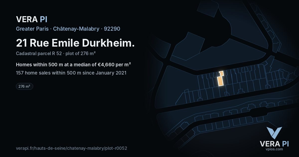 21 Rue Emile Durkheim, Châtenay-Malabry at night – the plot lit, the parcels around coloured by the prices near them
