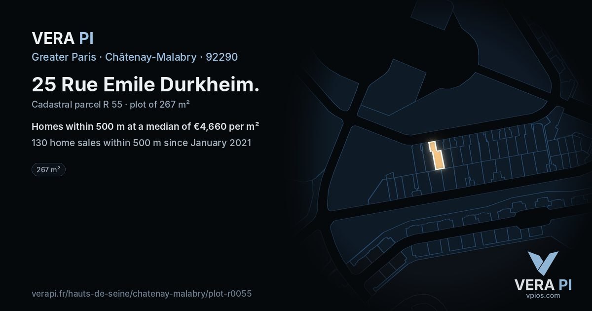 25 Rue Emile Durkheim, Châtenay-Malabry at night – the plot lit, the parcels around coloured by the prices near them