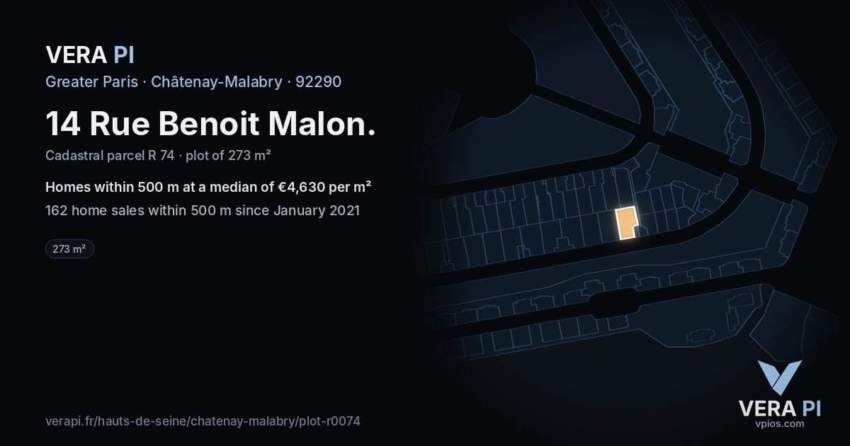 14 Rue Benoit Malon, Châtenay-Malabry at night – the plot lit, the parcels around coloured by the prices near them