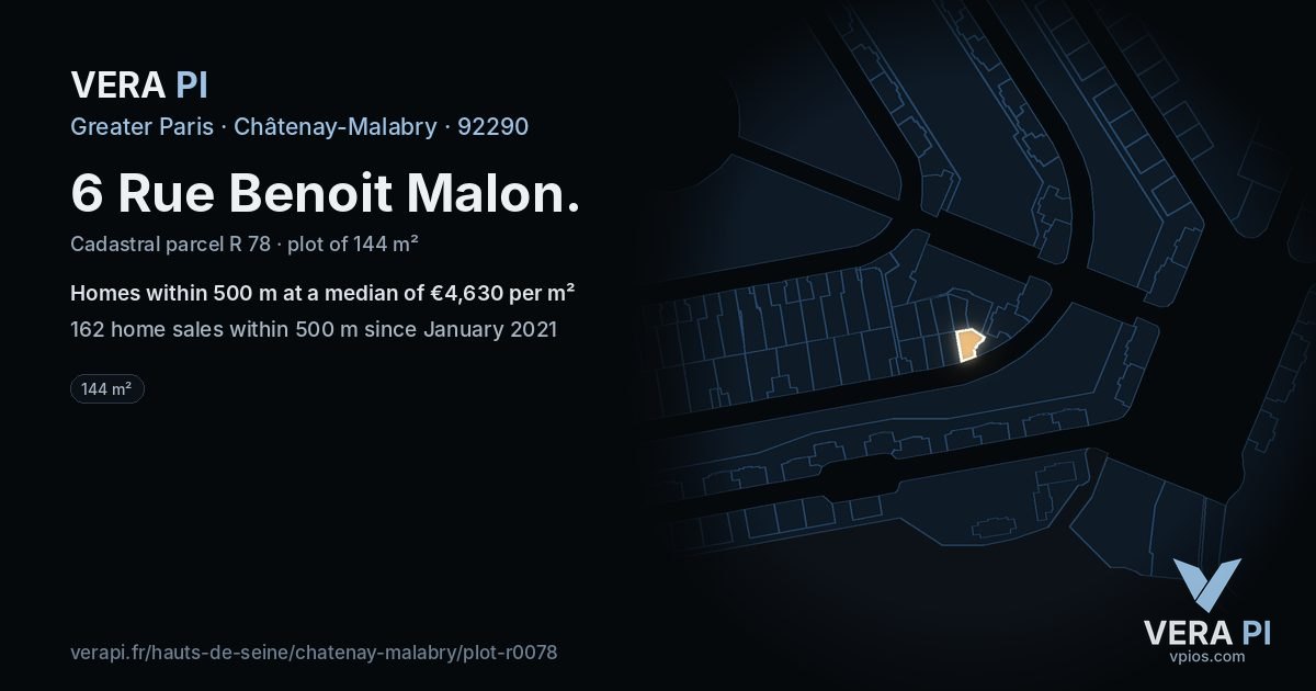 6 Rue Benoit Malon, Châtenay-Malabry at night – the plot lit, the parcels around coloured by the prices near them