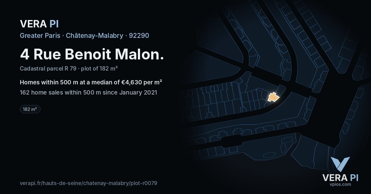 4 Rue Benoit Malon, Châtenay-Malabry at night – the plot lit, the parcels around coloured by the prices near them