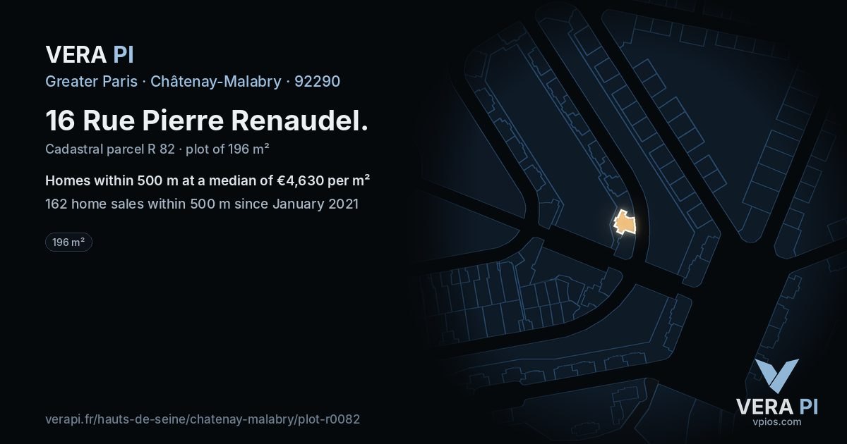 16 Rue Pierre Renaudel, Châtenay-Malabry at night – the plot lit, the parcels around coloured by the prices near them