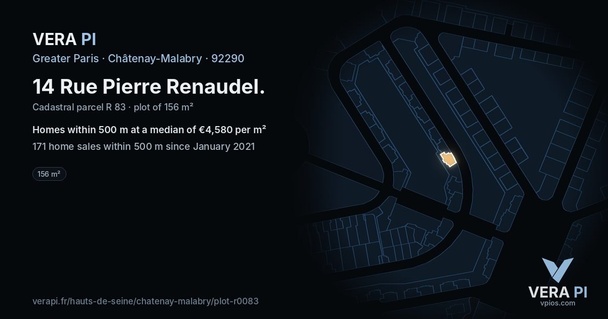14 Rue Pierre Renaudel, Châtenay-Malabry at night – the plot lit, the parcels around coloured by the prices near them