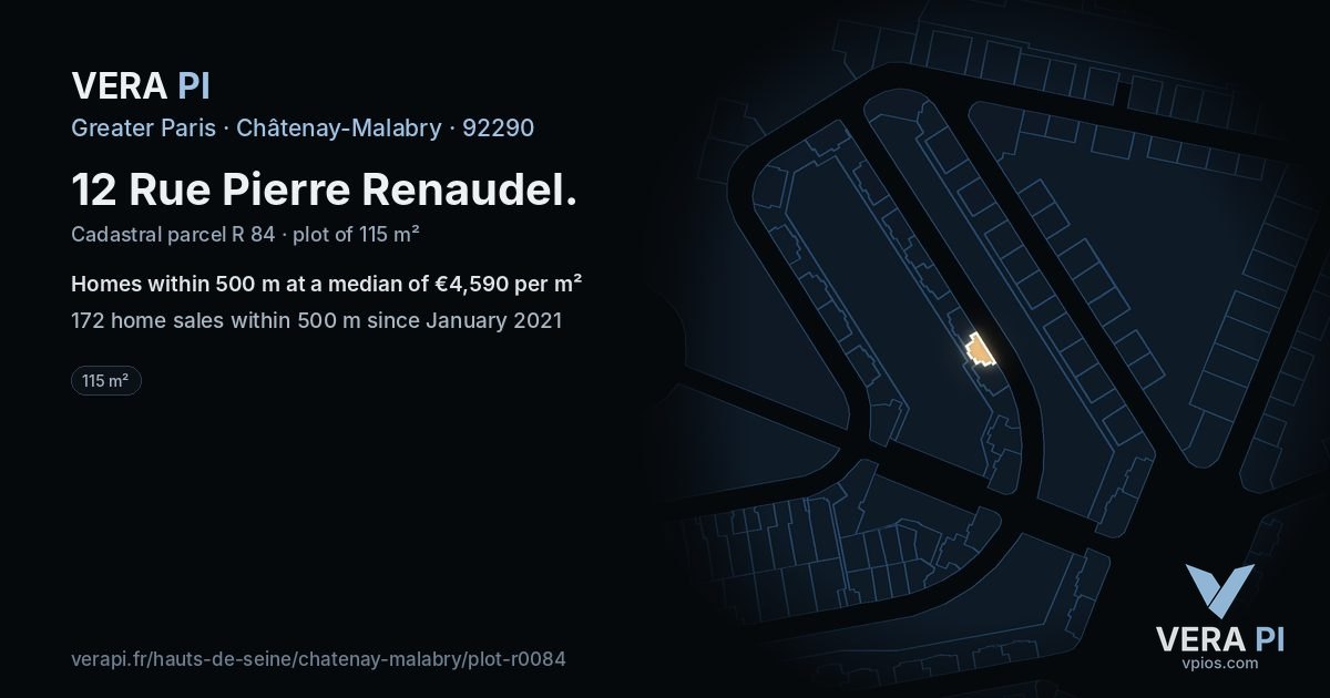 12 Rue Pierre Renaudel, Châtenay-Malabry at night – the plot lit, the parcels around coloured by the prices near them