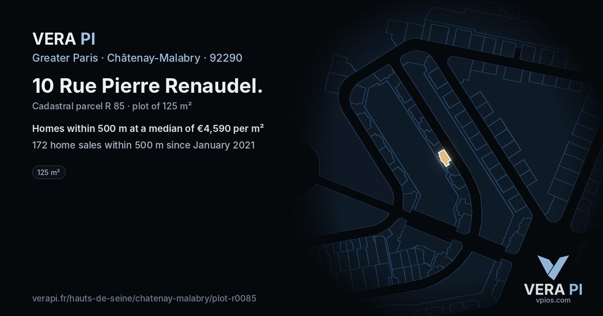 10 Rue Pierre Renaudel, Châtenay-Malabry at night – the plot lit, the parcels around coloured by the prices near them