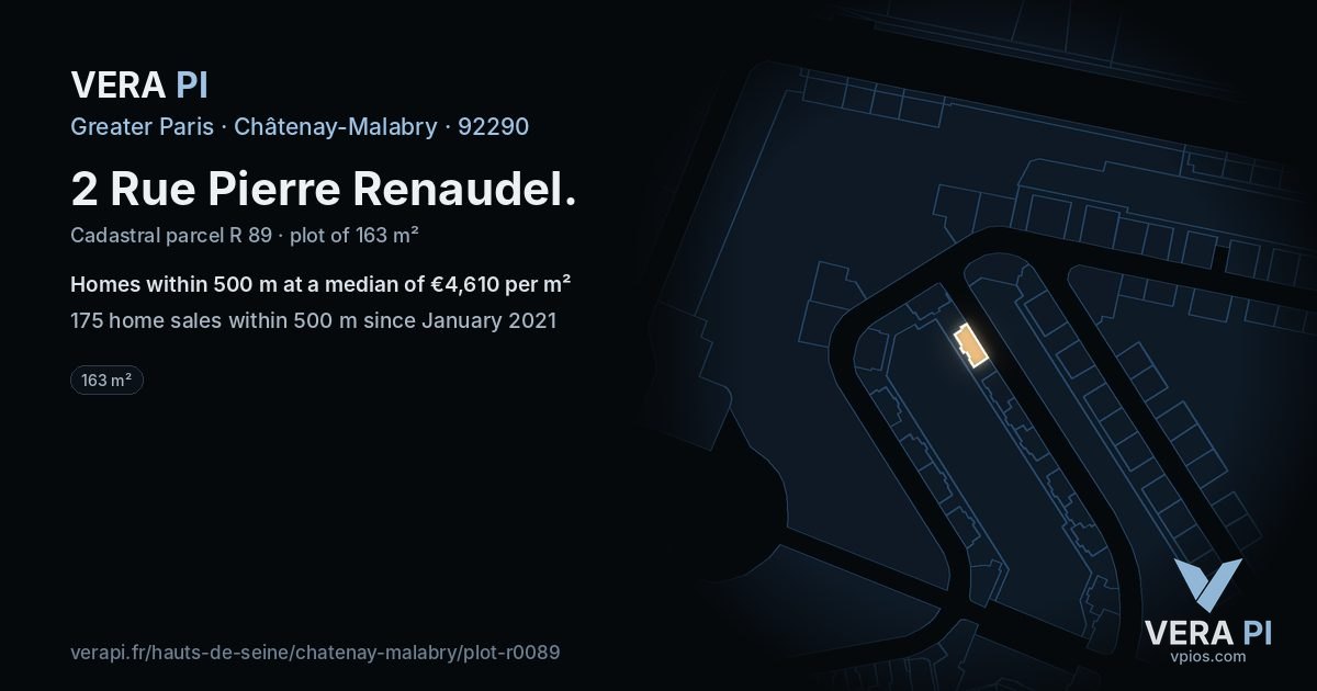 2 Rue Pierre Renaudel, Châtenay-Malabry at night – the plot lit, the parcels around coloured by the prices near them