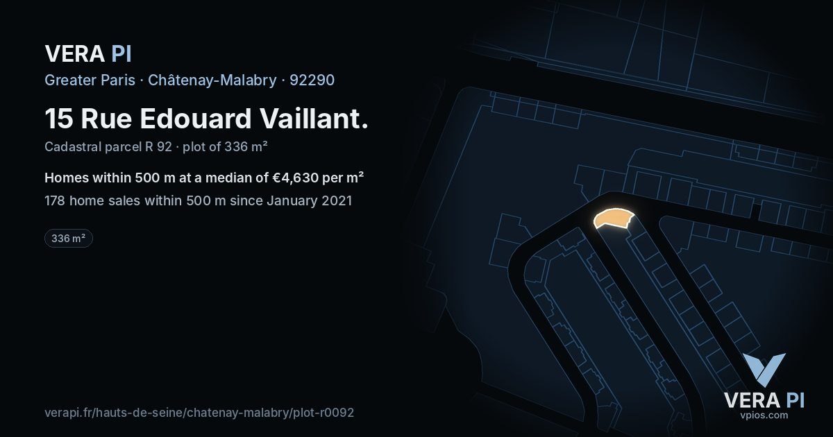 15 Rue Edouard Vaillant, Châtenay-Malabry at night – the plot lit, the parcels around coloured by the prices near them