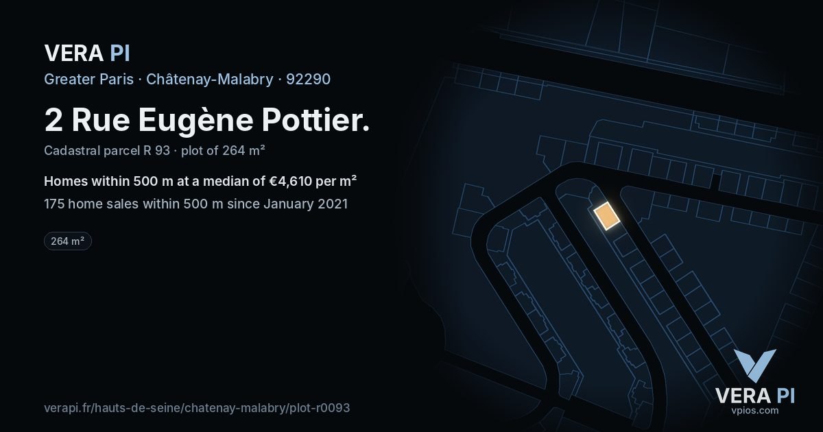 2 Rue Eugène Pottier, Châtenay-Malabry at night – the plot lit, the parcels around coloured by the prices near them