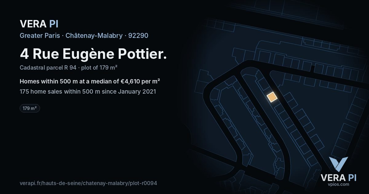 4 Rue Eugène Pottier, Châtenay-Malabry at night – the plot lit, the parcels around coloured by the prices near them