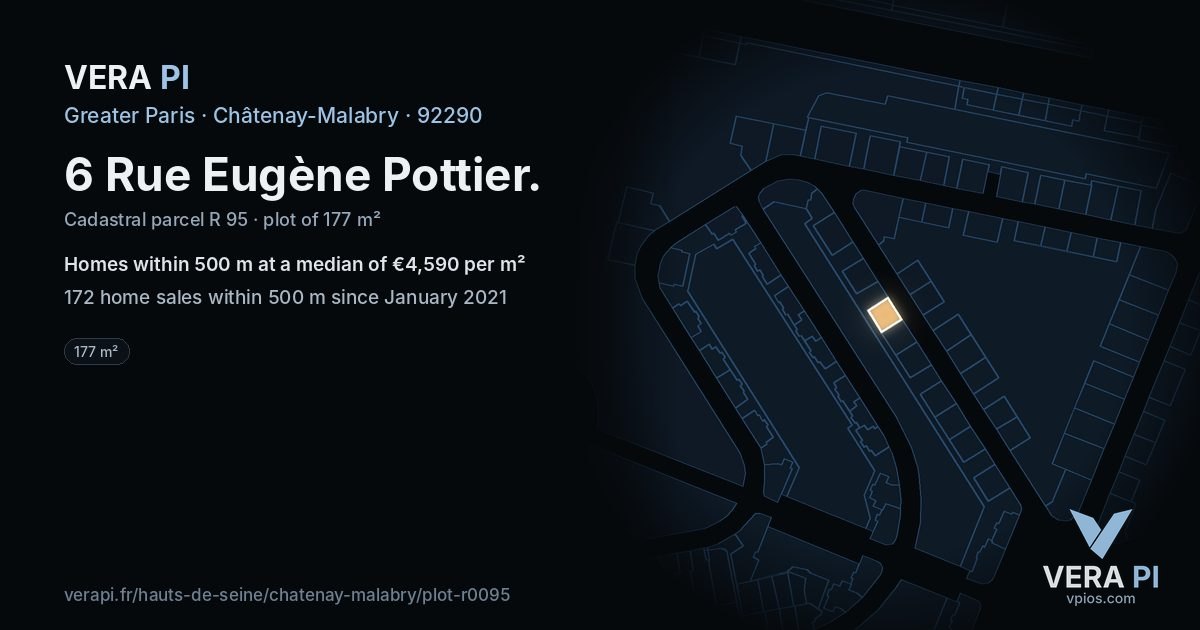 6 Rue Eugène Pottier, Châtenay-Malabry at night – the plot lit, the parcels around coloured by the prices near them