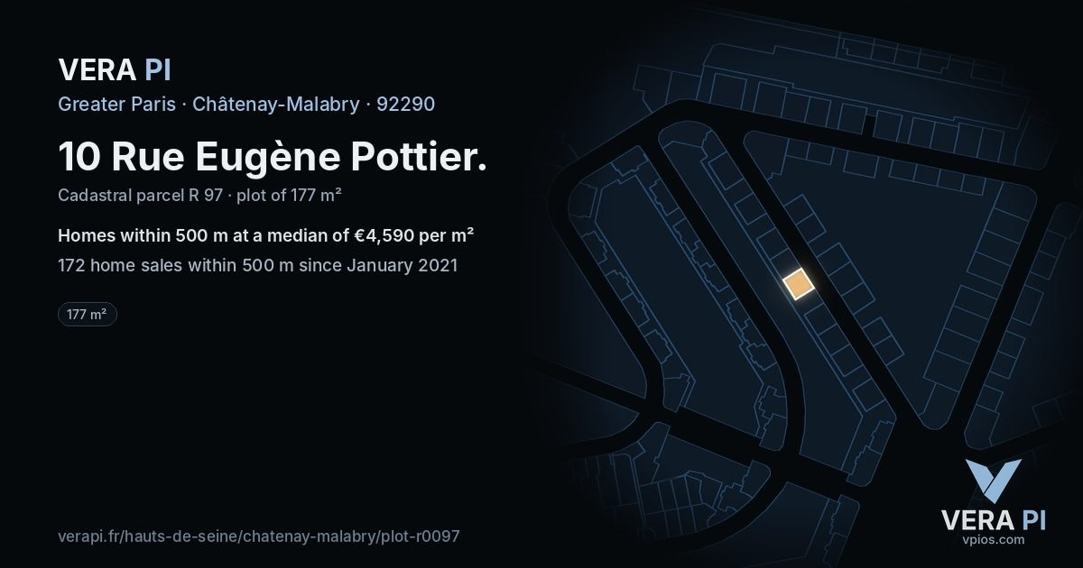 10 Rue Eugène Pottier, Châtenay-Malabry at night – the plot lit, the parcels around coloured by the prices near them