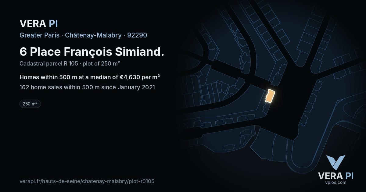6 Place François Simiand, Châtenay-Malabry at night – the plot lit, the parcels around coloured by the prices near them