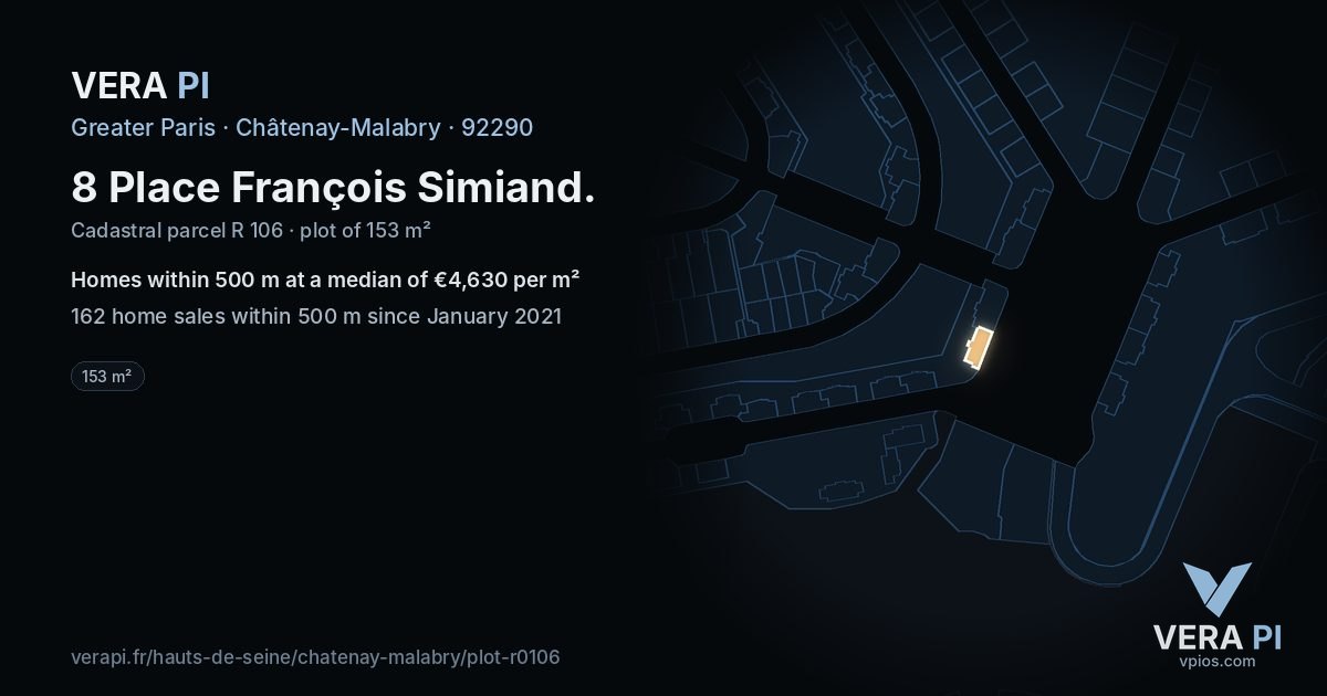 8 Place François Simiand, Châtenay-Malabry at night – the plot lit, the parcels around coloured by the prices near them