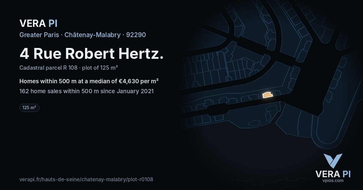4 Rue Robert Hertz, Châtenay-Malabry at night – the plot lit, the parcels around coloured by the prices near them
