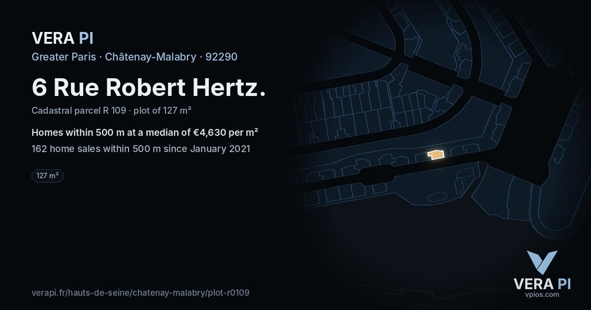 6 Rue Robert Hertz, Châtenay-Malabry at night – the plot lit, the parcels around coloured by the prices near them