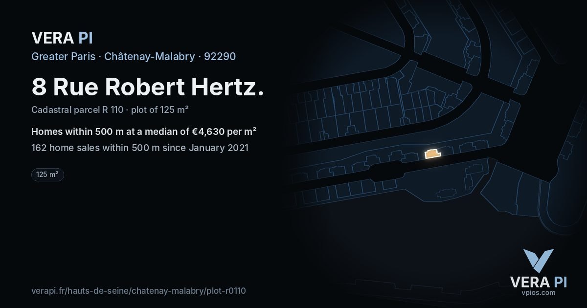 8 Rue Robert Hertz, Châtenay-Malabry at night – the plot lit, the parcels around coloured by the prices near them