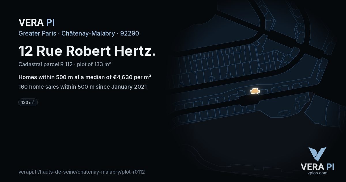 12 Rue Robert Hertz, Châtenay-Malabry at night – the plot lit, the parcels around coloured by the prices near them